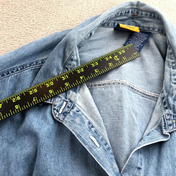 Vintage Pooh Womens Denim Shirt 22W/24W Blue Button Front Classic The Pooh Top - Picture 6 of 12